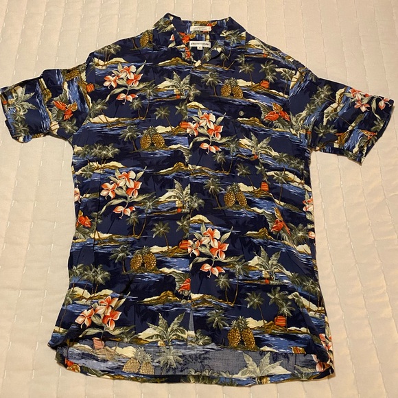 Pierre Cardin blue floral Hawaiian shirt size M - Picture 1 of 3